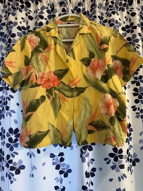 Tommy Bahama Yellow Floral Silk-Linen Camp Shirt